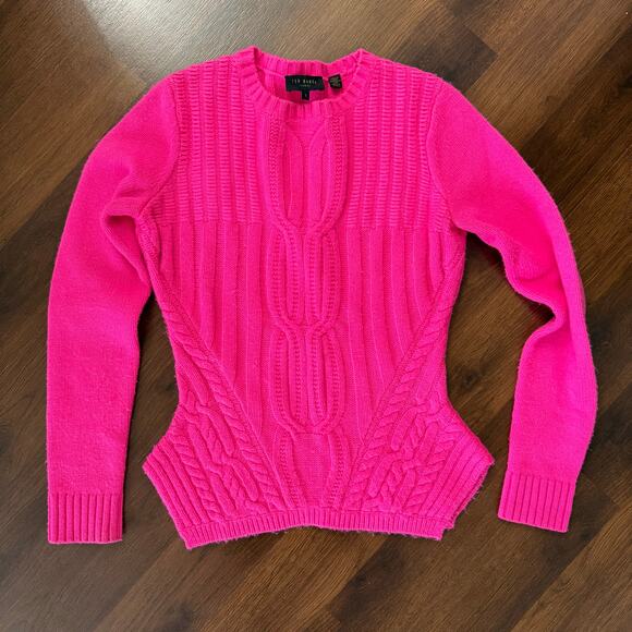 Ted Baker Sweaters - Ted Baker Cable Knit Sweater Barbie Hot Pink Preppy Girly Feminine Sz 1 (US 4)